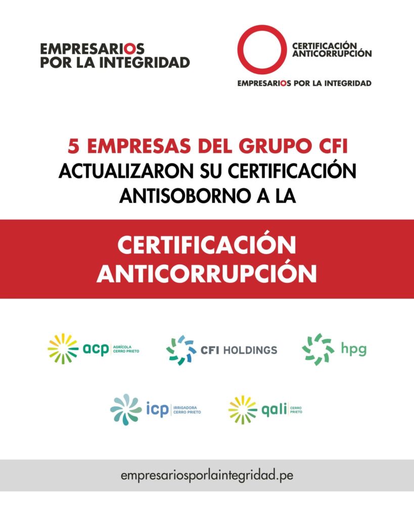 🎉 ¡5 empresas del Grupo CFI han actualizado su Certificación Antisoborno a la Certificación Anticorrupción de Empresarios por la Integridad! 5